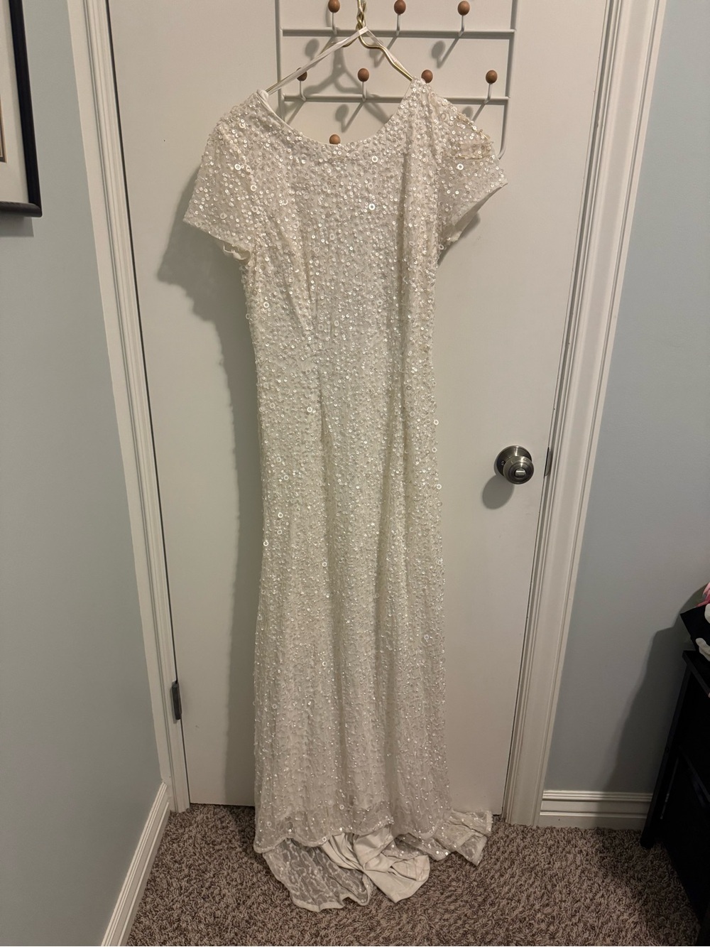 Adrianna Papell Ivory Sequin Cap Sleeve Wedding Dress With Train